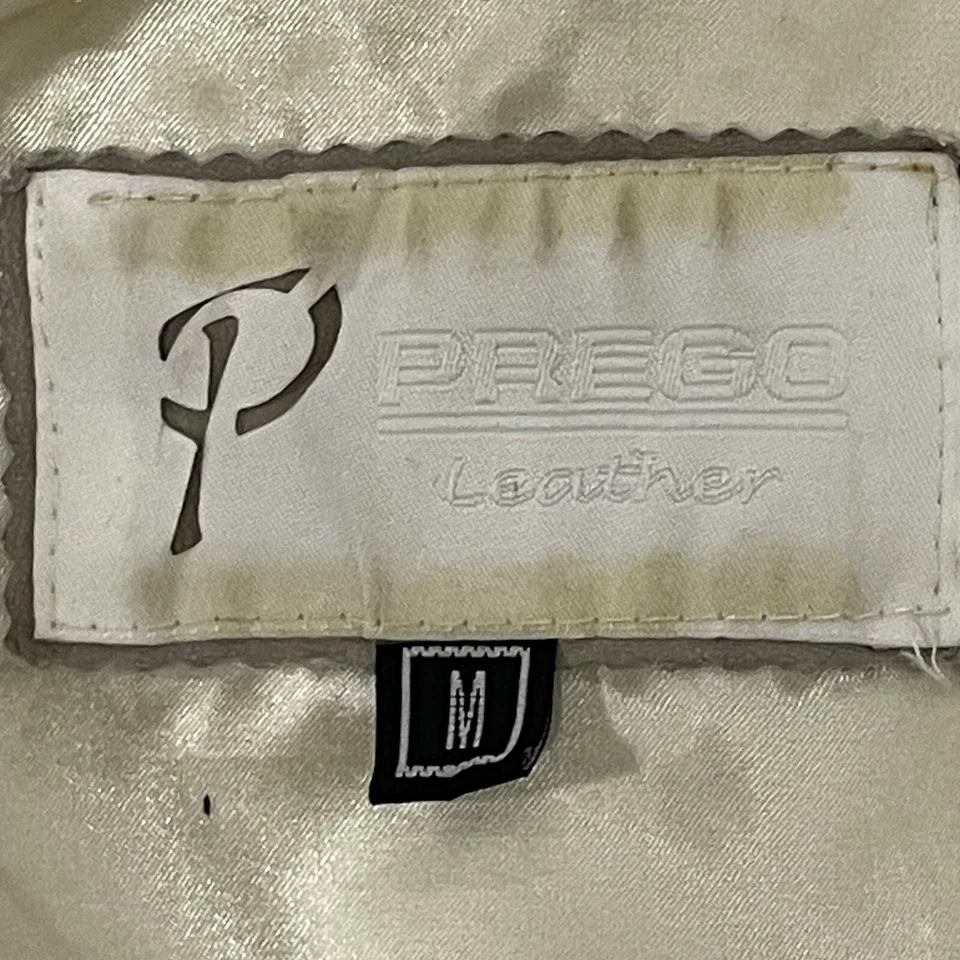 Chaqueta Prego Beige Taupe Cuero Cremallera Forrada Puños Tejidos Talla Grande L *Manchada Foto 3 de 4