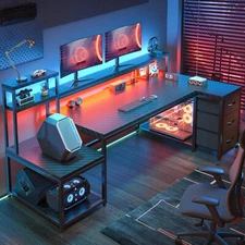 EnHomee 71" L Shaped Gaming Desk with LED Lights, Computer Desk