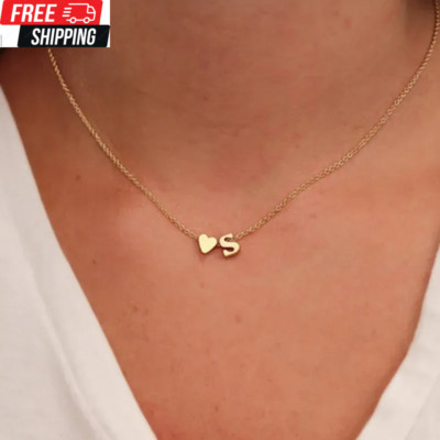 Fashion Tiny Heart Dainty Initial Necklace Gold Silver Color Letter Name Choker