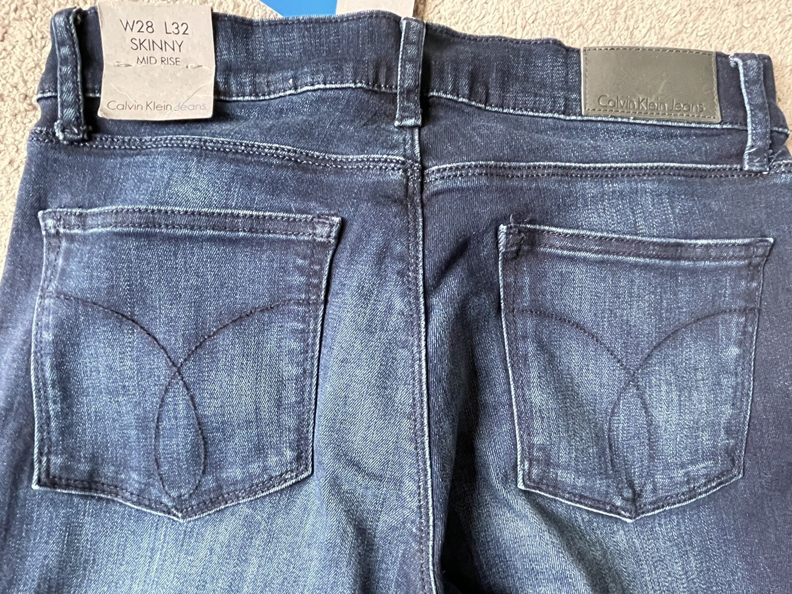 New Calvin Klein Skinny Mid Rise style Blue Denim Jeans Size 28W 32L RRP £100 image 5