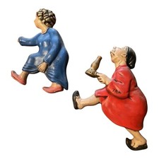 VTG 1973 Arnels Ceramic Wall Plaques Race To The Outhouse Ma Pa Man Woman 2pc