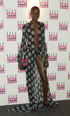Model Alek Wek poses in the press Awards Room during the Elle Sty- 2004 Photo 1