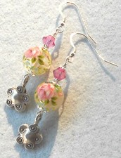COUNTRY ROSE Dangle Earrings Pink Floral Crystal