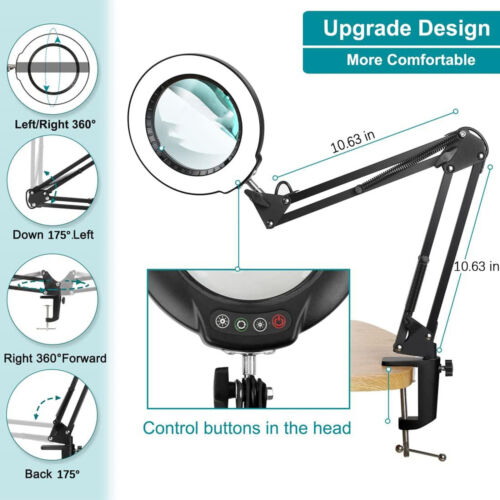 10X Magnifying Glass Desk Light Magnifier LED Lamp Reading Lamp with Base - Picture 3 of 11