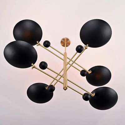 6 Lights Large Brass Orbital Pendant Lamp Mid Century Modern Brass Chandelier