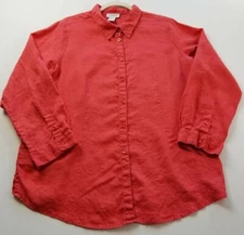 Avenue Button Up Shirt Women's 18 20 Coral Orange Long Sleeves Linen Top Casual