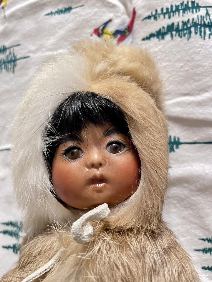 PAR DE MUÑECAS INUIT ADORABLES artistas bisque vintage hechas a mano vestidas de piel Foto 4 de 4