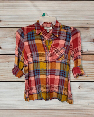 MATERNITY Plaid Button Up Style Shirt sz XS Multicolor Super Cute
