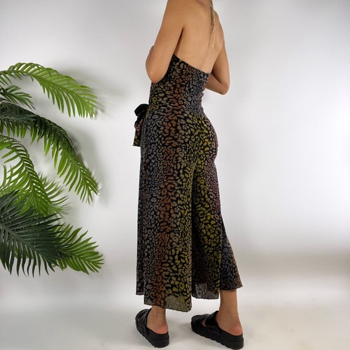 Vintage Y2K Colorful Leopard Print Bohemian Halter Neck Wide Leg Jumpsuit / Med - Picture 2 of 8