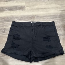 Pacsun Distressed Black Denim Super Strech Shortie Shorts Cuffed Size 30