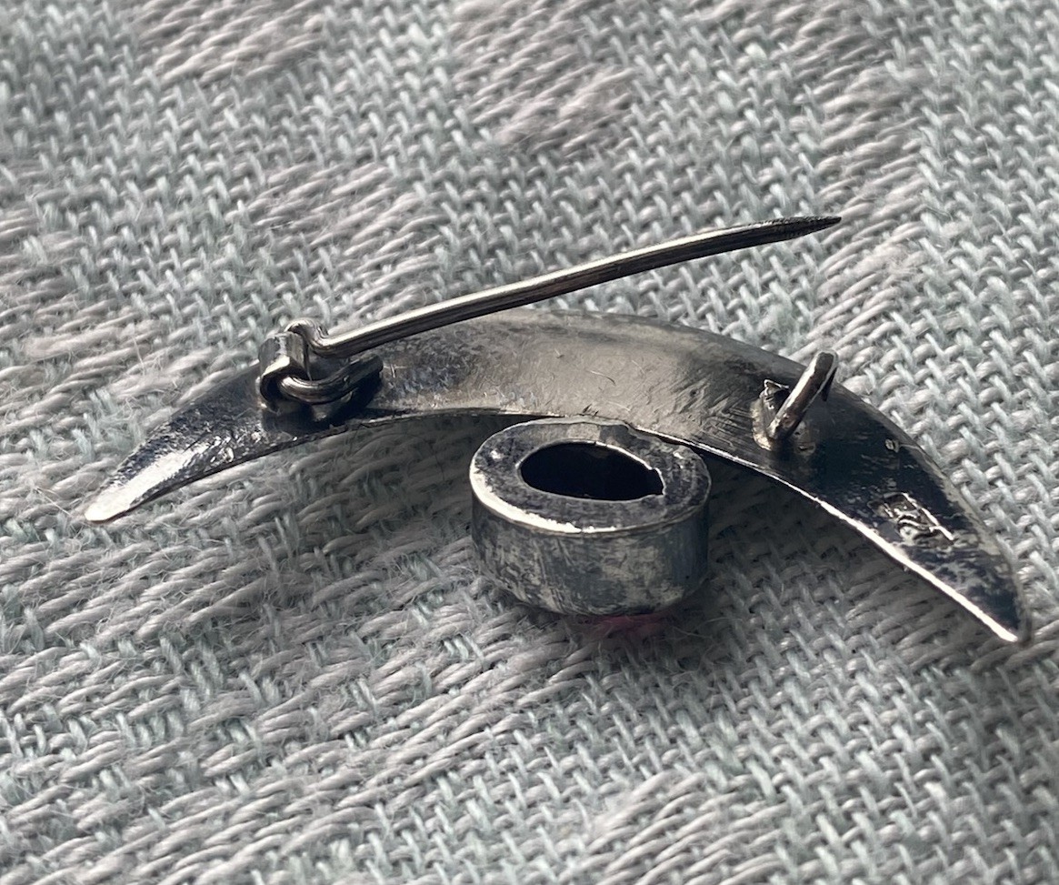 Victorian Solid Silver Crescent Moon Brooch with … - image 10