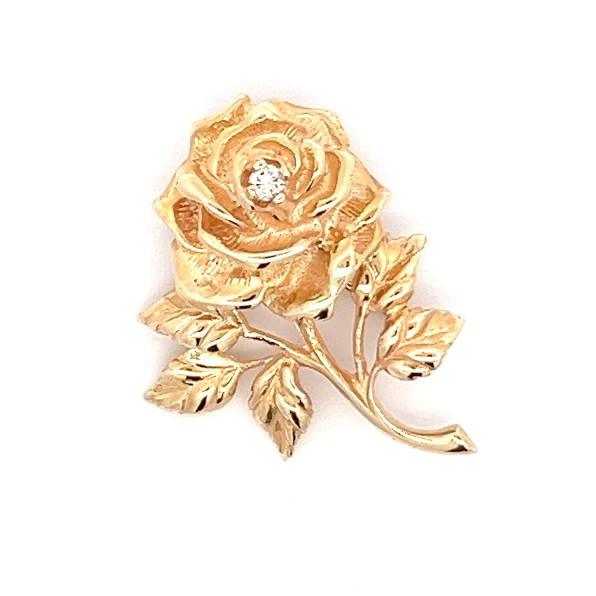 Vintage Tiffany & Co 14K Yellow Gold Rose Brooch Pin with Diamond