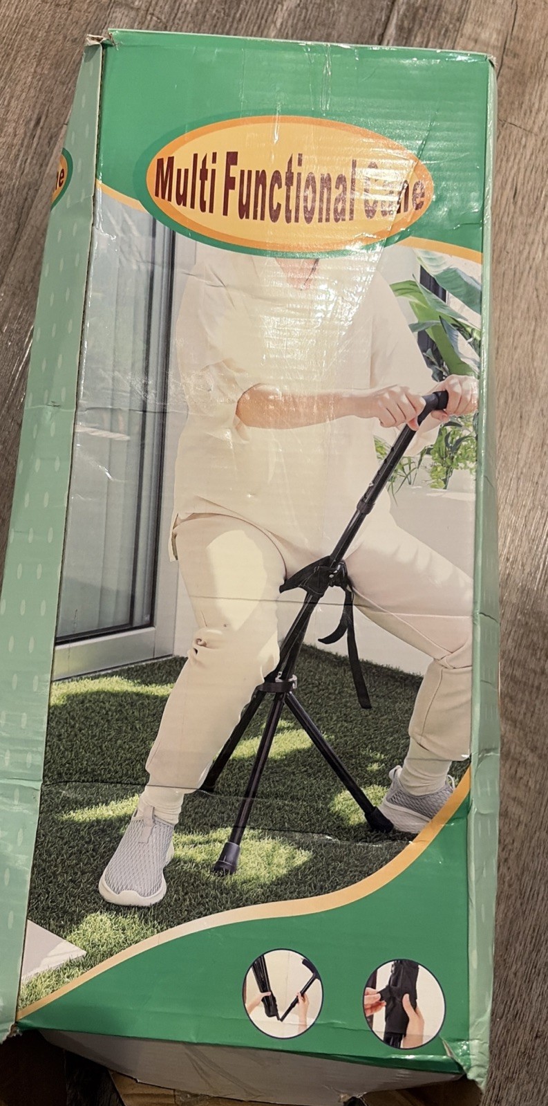 Cane with Seat Foldable Lightweight Walking Stick with LED Light Adjustable