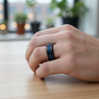 8mm Black Tungsten Wedding Band With Blue Groove Accent and Beveled Shine Edge — photo 7