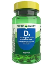 Spring Valley Vitamin D3 Supplement 10 mcg (400 IU) 200 Softgels