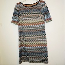 Jessica Howard Chevron Lace Dress Sz 6 Blue Brown Retro Mod Sheath Preppy