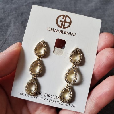Giani Bernini Cubic Zirconia Teardrop Dangle Earrings NWT 18k gold over sterling