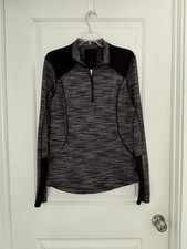 Women s Tek Gear Drytek Black Gray Striped 1/4 Zip Pullover Athletic Top Sz L