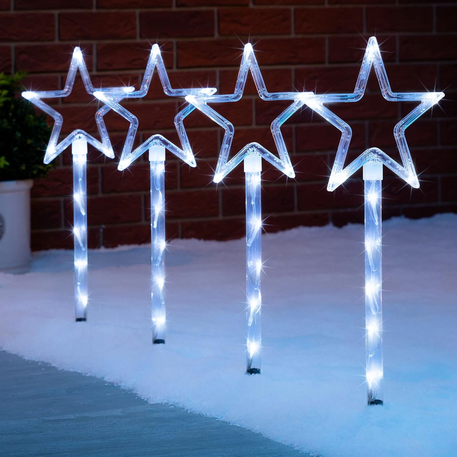 Christow Star Path Lights, Outdoor Christmas Stake Pathway Decorations, Flashing