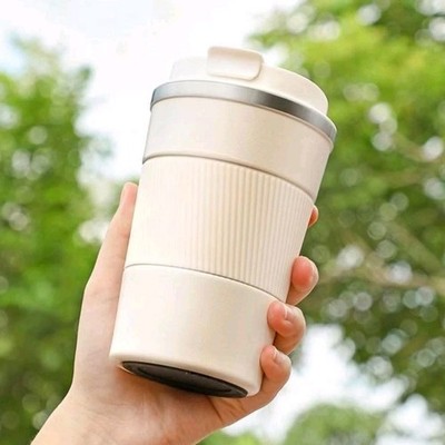 Beige Plastic Travel Tumbler Drink-Through Lid 510-600ml Hot/Cold