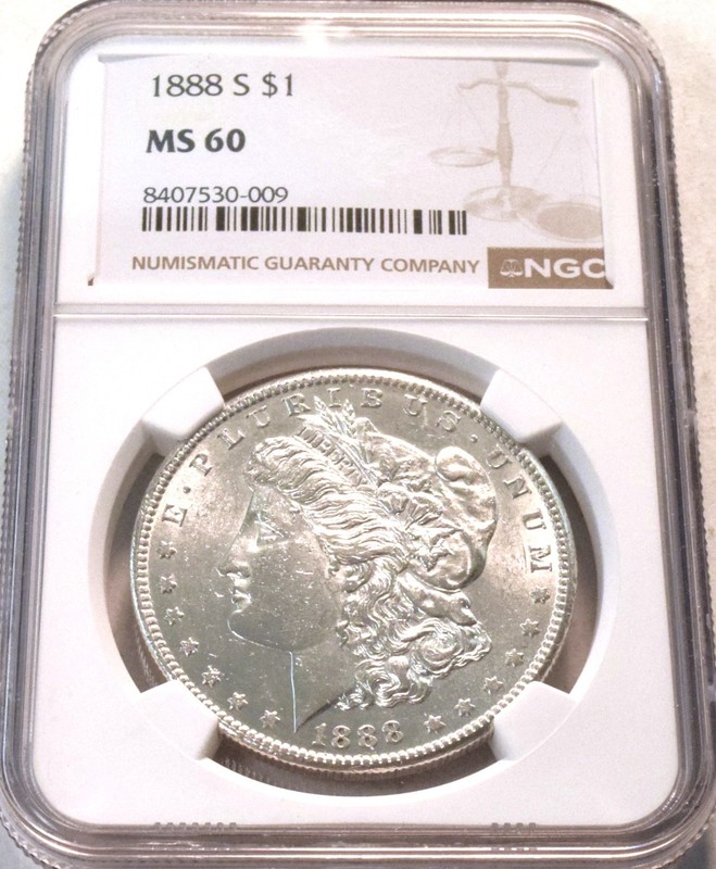 1888 S $1 NGC MS 60 Morgan Silver Dollar, Better, Better Date Uncirculated Coin