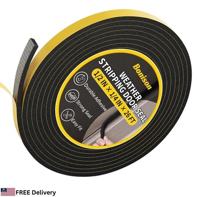 CHH Door Seal 26 Feet 1/2 x 1/4 Inch Insulation Foam Adhesive Weather Stripping Tape