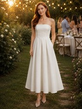 NWT PrettyLittleThing Strapless Maxi Dress Scalloped Pleated Dress Size 0 White