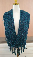 Mudd Women's Crochet Shawl Scarf Wrap with Fringes Blue Shimmer Glitter