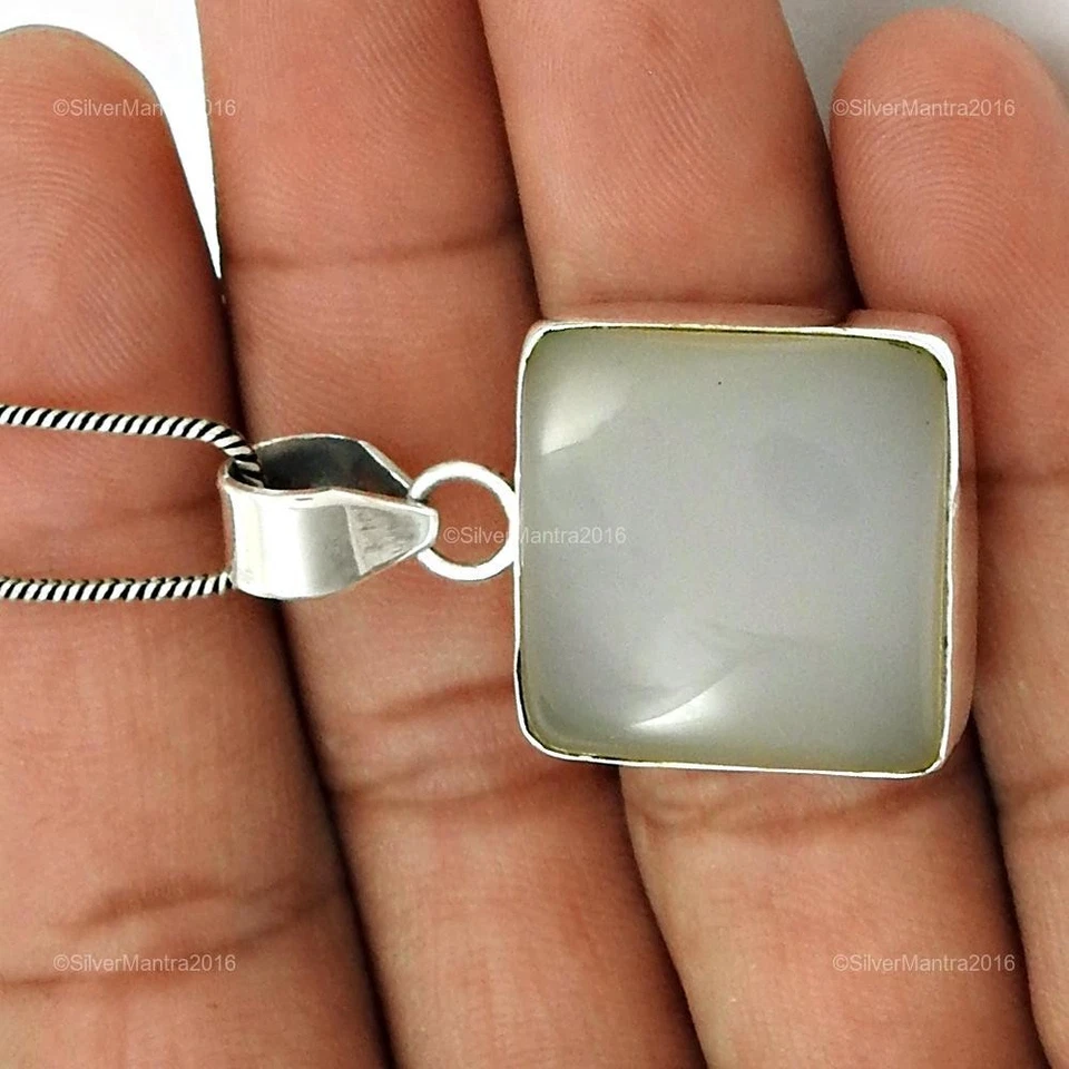 Calcedonio Pietra 925 Argento Sterling Artigianale Lunetta Natale Regalo Unico - Immagine 3 di 4