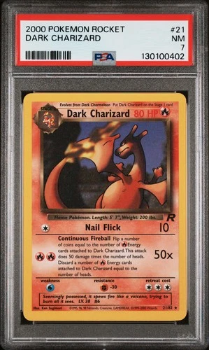 2000 POKEMON ROCKET #21 DARK CHARIZARD PSA 7