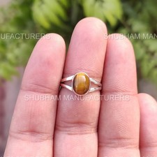 Natural Tiger Eye Handmade Gemstone Ring Sterling 925 Silver Oval Ring For Women