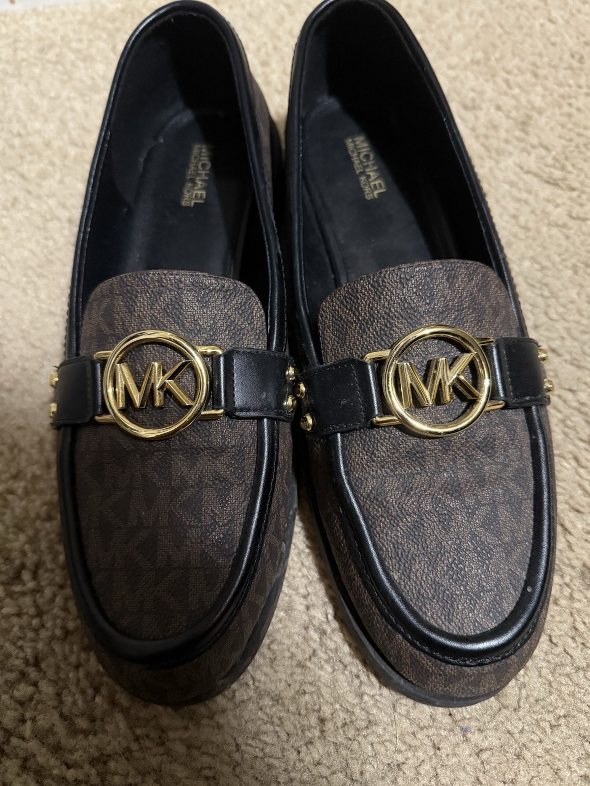 Michael Kors Women's Brown And Black Loafers, Size 8