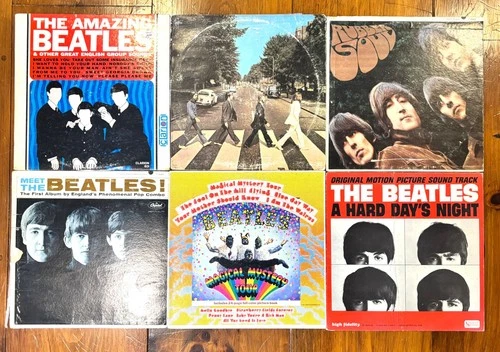 LOT of 6 Beatles Vinyl Record Albums LP's - Abbey Road, Rubber Soul, Magical Mys