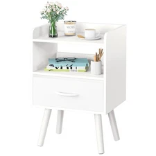 Modern Nightstand with Drawer, Bedside Tables, Mid Century Nightstands with O...