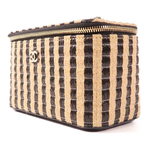 CHANEL CC GHW Vanity Case Chain Shoulder Bag 30985371 Raffia Brown/Black - Picture 3 of 14