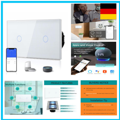 BSEED Doppelschalter Smart Alexa Lichtschalter aus Glas, WiFi Touch