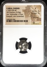 c. 330-250 BC SILVER AR DRACHM CARIA CNIDUS APHRODITE & LION COIN NGC FINE