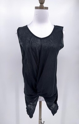 Crea Concept Womens Black Woven Cotton Twist Front Artsy Sleeveless Tunic Top
