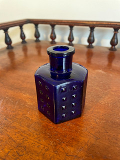 RARE SMALL SIZE BDH DEEP COBALT BLUE HOBNAIL POISON BOTTLE 6.5CM