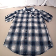 Calvin Klein Jeans Mens Shirt Size S Blue White Plaid Short Sleeve Roll Up Top