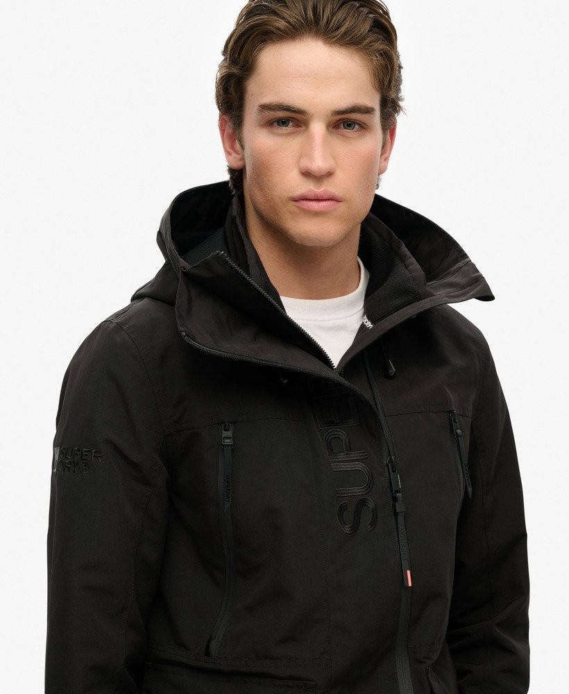 Superdry Jacket Coat Hooded Ultimate Windbreaker Jacket Zip Pockets Black Orange image 3