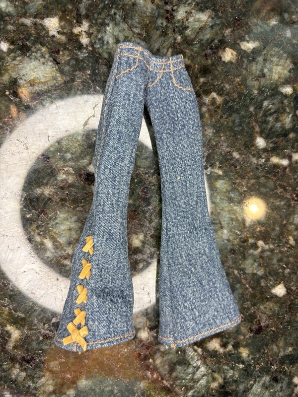 Vtg Bratz Doll Strut It Meygan MGA Denim Jeans Y2K Criss Cross Side Flare Pants 