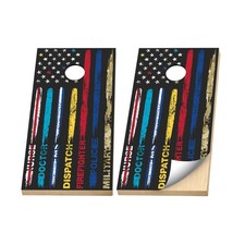 Premium Cornhole Vinyl Wraps - First responders AMERICAN FLAG Honoring Military