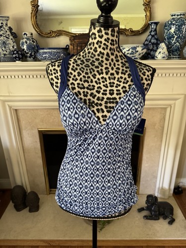 Apt.9 women spring summer swimwear tankini top blue white Okay striped M New