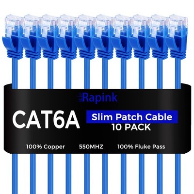Rapink Patch Cables Cat6a 1ft (10 Pack) Slim, Ethernet 1ft, Golden 