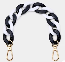 Handheld Chain Strap, Black & White, Lobster Claw Clip For Bags And Purses