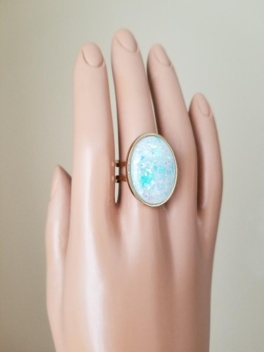 White Opal Ring - Resin Fiery Opal Ring 18 x 25mm in 18 Karat Stainless-Steel - Picture 8 of 8