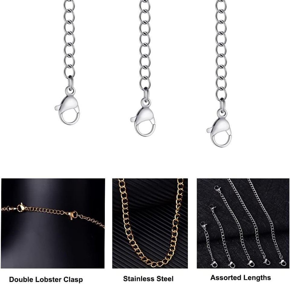 5Pcs Silver Stainless Steel Necklace Extender Chain Links eBay