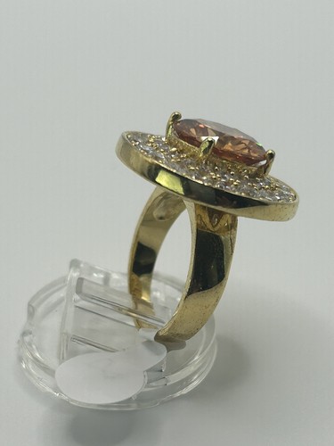 Women’s Gold- Tone Ring-Amber Cubic Zirconia Center & Multiple Crystals Size 7 - Picture 4 of 8