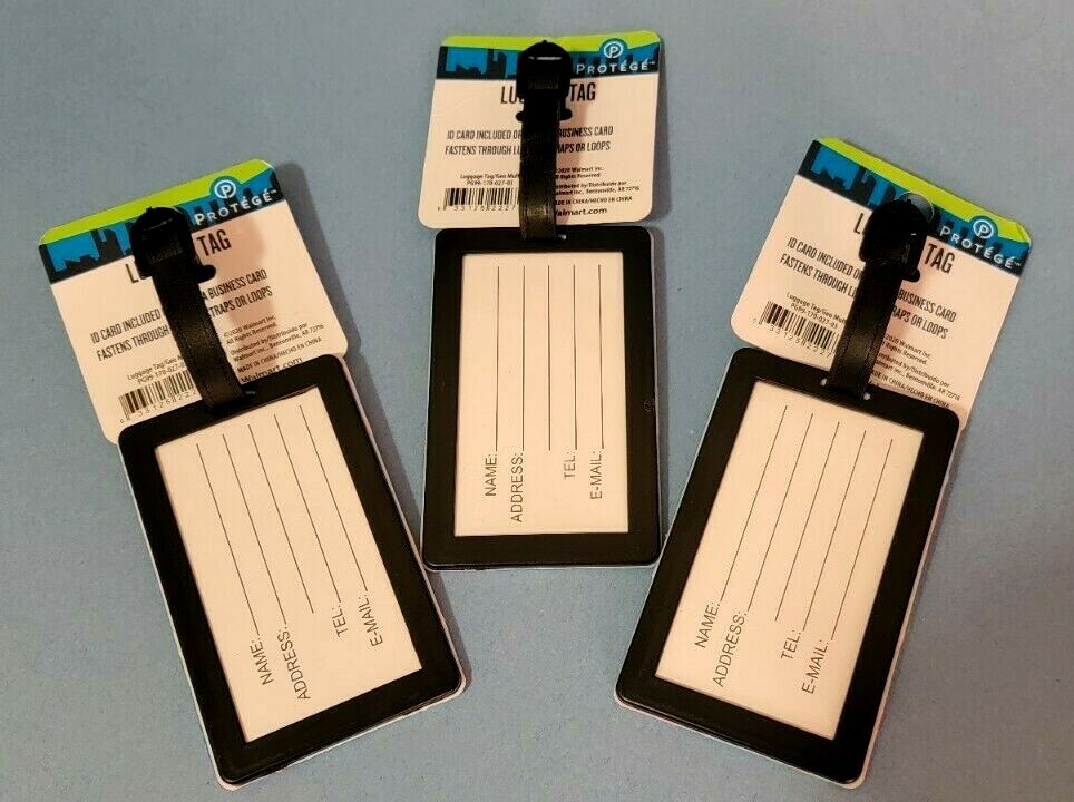 SET of 3 PROTEGE LUGGAGE TAGS w/ GEO MULTI-COLOR DESIGN * Fasten Straps or Loops